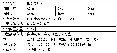 药片胶囊金属检测机技术参数